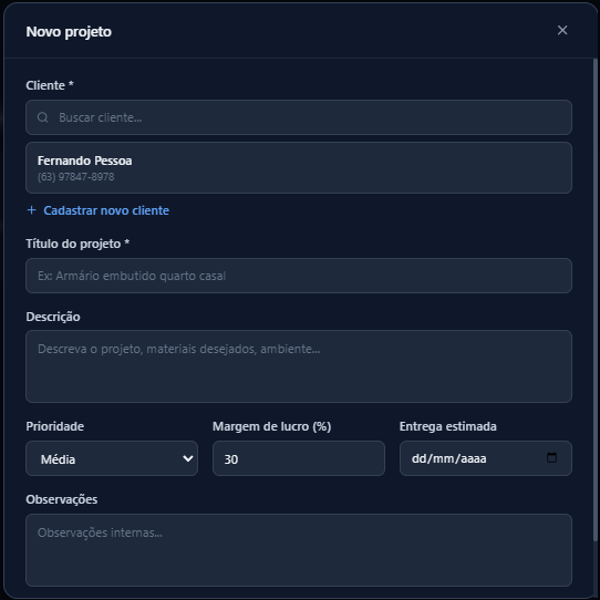 Formulário de novo projeto